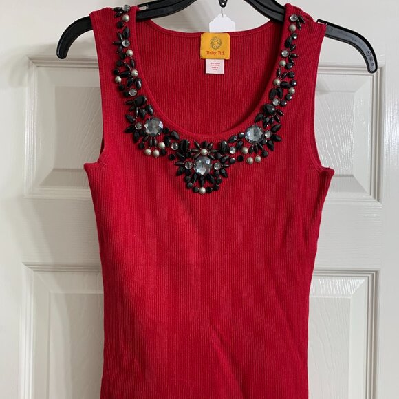 Ruby Rd. Women's Red Sleeveless Sweater with Stone Embellishments, Size Small - Picture 1 of 5